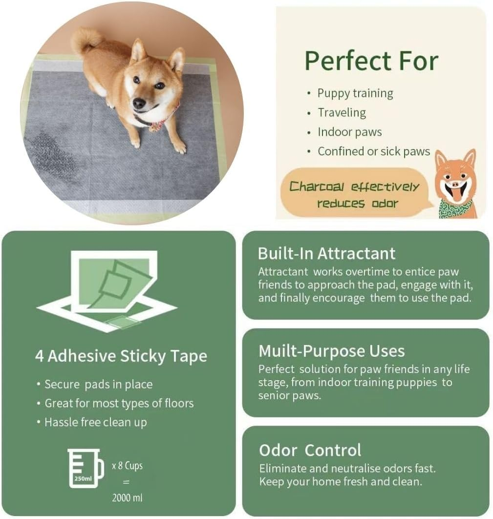 Charcoal Puppy Training Pads, Extra Large Puppy Pee Training Pads, Super Absorbent Leak-Proof Disposable Training Pads, Fandcy Pet Training Pads for Indoor or Outdoor Use (25 XL Pads: 71Cm X 86Cm) image number 4