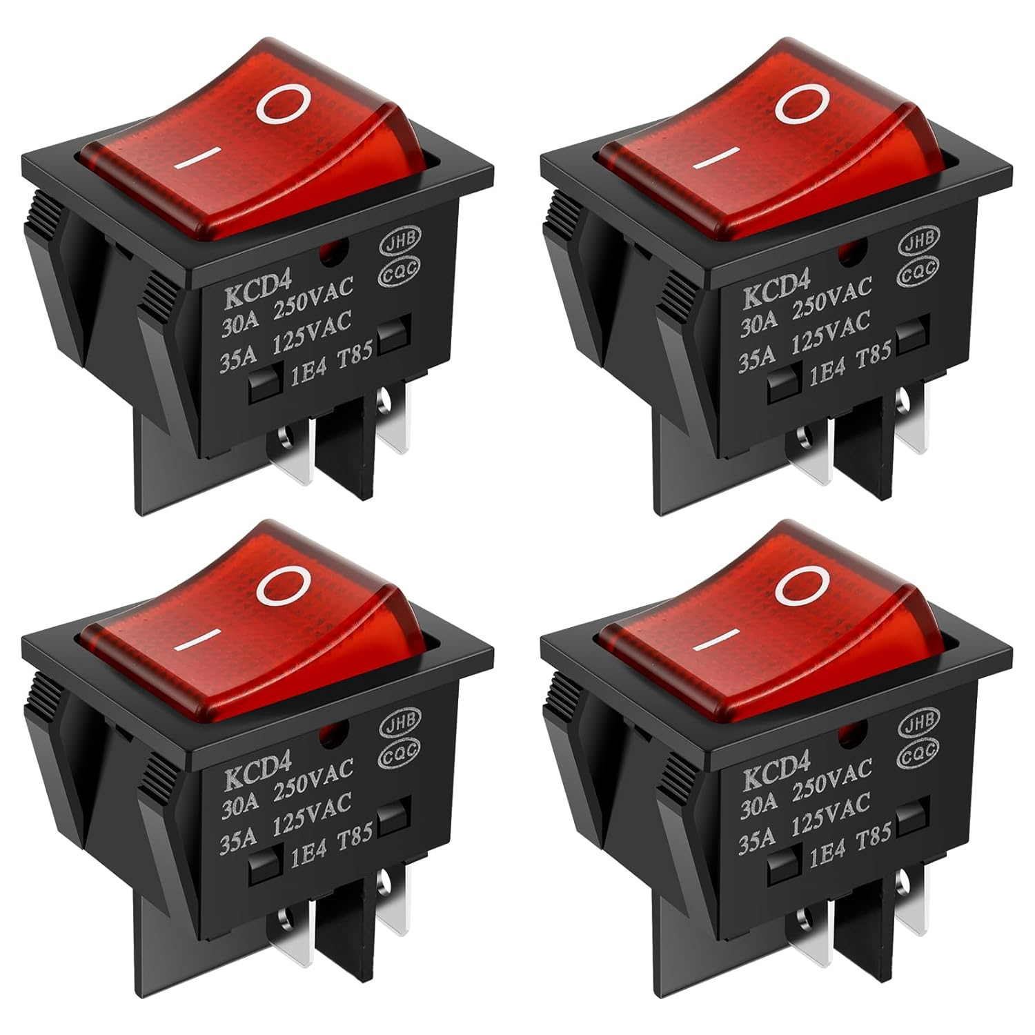 4Pcs 30A 250V AC DPST 4 Pin Rocker Toggle Switch Red Lighted On/Off Heavy Duty Switch for Industrial Equipment Car Ship(4) image number 1