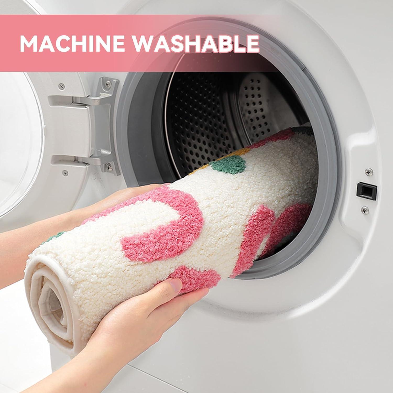 Get Naked Bath Mat, Cute Floral Bathroom Mat Green Leaves Bath Mat, Extra Soft Non Slip Absorbent Bathtub Mat, Machine Washable Fluffy Microfiber Funny Decor Mat for Bedroom Shower 50X80 Cm (Pink) image number 6