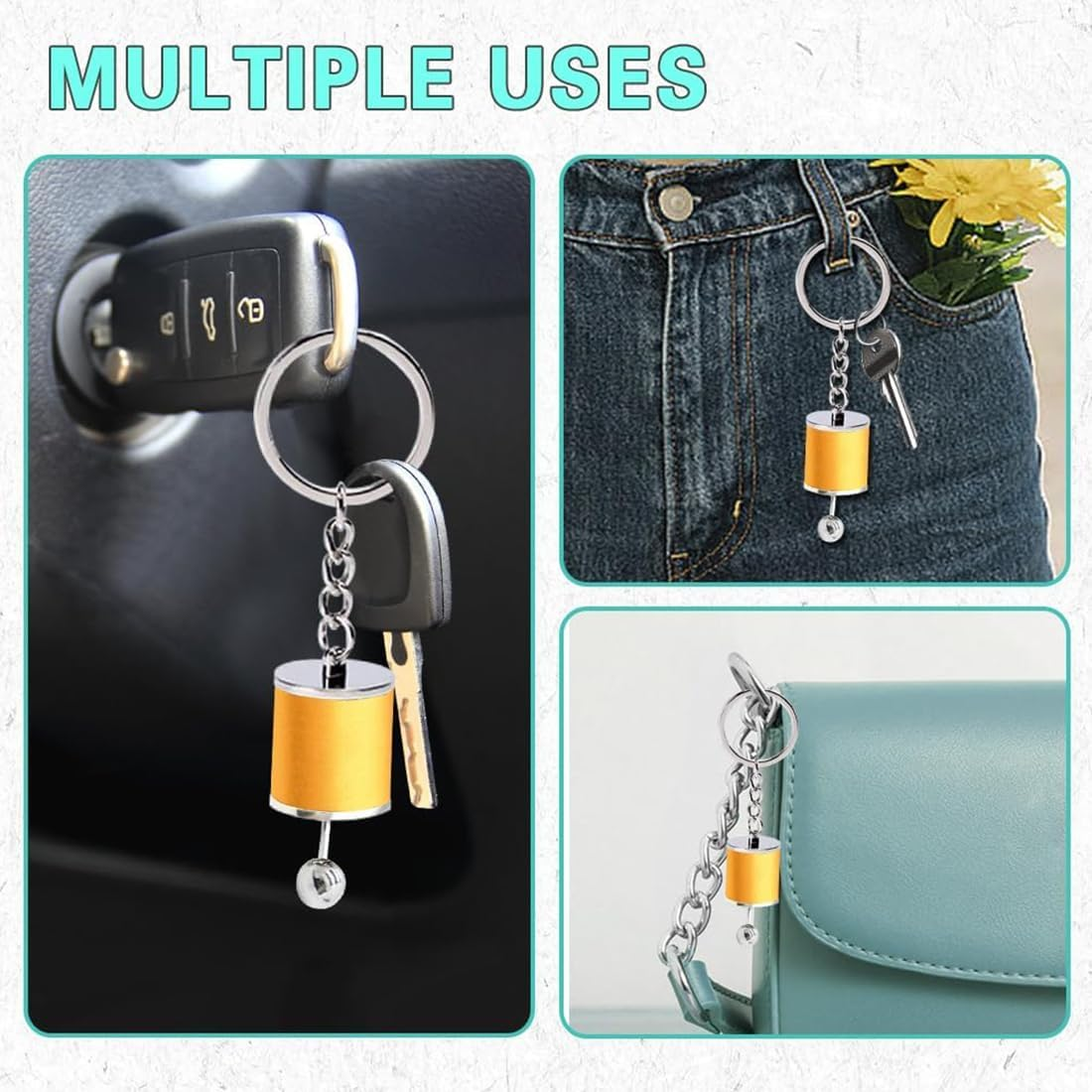 Car Shifter Gear Keychain, Creative 6 Speed Manual Transmission Shift Lever Keyring, Car Keychain Key Ring Auto Gearbox Shifter Key Chain image number 5