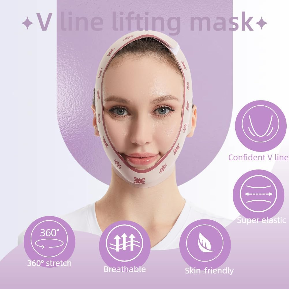 Double Chin Reducer for Sleeping, V Line Lifting Chin Strap with Jade Roller for Puffiness Reduce Wrinkles Skin Care Routine, Reusable V Shaped Face Slimming Mask for Jawline Exerciser Sagging Skin image number 6