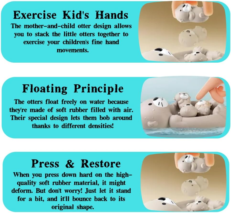 Cute Otter Family Bath Toy Set - 1 Mother Otter & 3 Baby Otters | Floating, Soft, & Interactive Bathtub Toys for Infants, Toddlers & Kids | Bathtime Play & Imaginative Learning image number 1