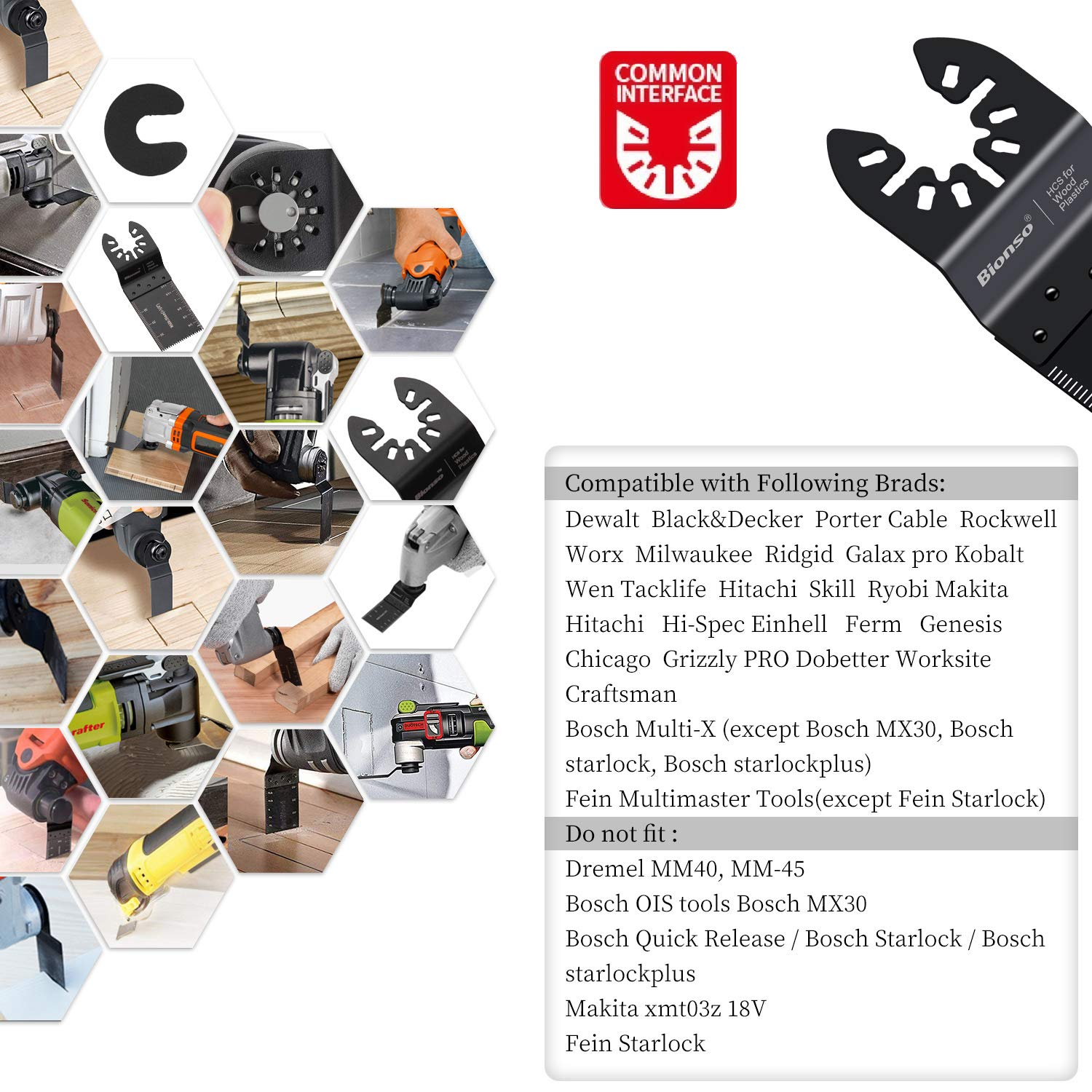 Bionso 28PCS Oscillating Saw Blades, Professional Universal Titanium Multitool Blades for Wood Plastics Metal, Quick Release Multi Tool Blades Kits Fit Dewalt Ryobi Milwaukee Rockwell Fein Makita image number 4