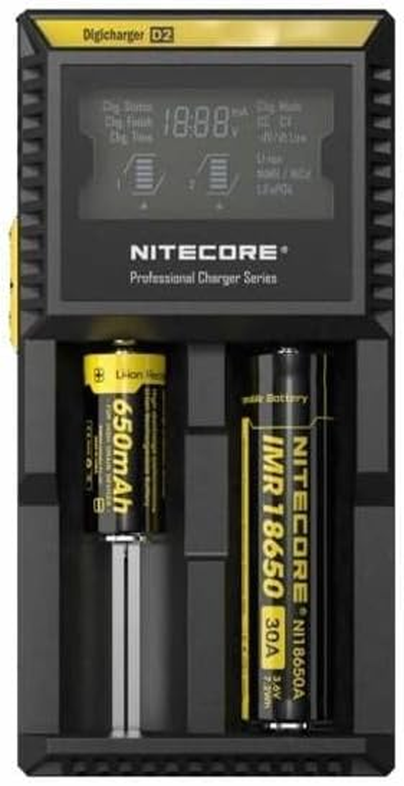 NITECORE Torches Smart Charger Nitecore Digicharger D2 Universal Smart Charger D2, Black (D2), Li-Ion (26650, 22650, 18650, 17670, 18490, 17500, 18350, 16340(RCR123), 14500, 10440). Ni-Mh and Ni-Cd (AA, AAA, AAAA, C) Rechargeable Batteries image number 2