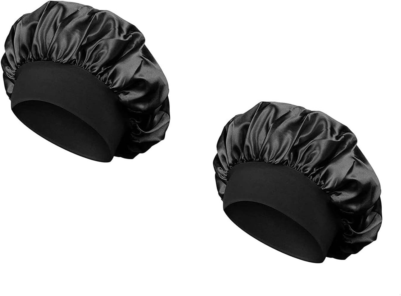 EOMECUIGAO Silk Hair Bonnet Nightcap 2PCS for Women Comfortable Sleep Bonnet to Keep Hair Neat(Black) image number 6
