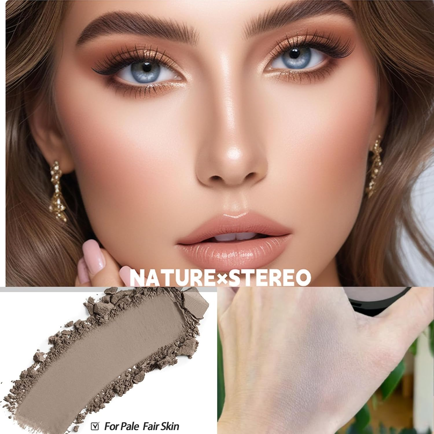 Cool Toned Contour Palette with Mirror, Taupe Grey Contour Powder for Pale Light Cool Toned Skin, Nose Contouring Bronzer Powder with Nose Face Contour Brush image number 5