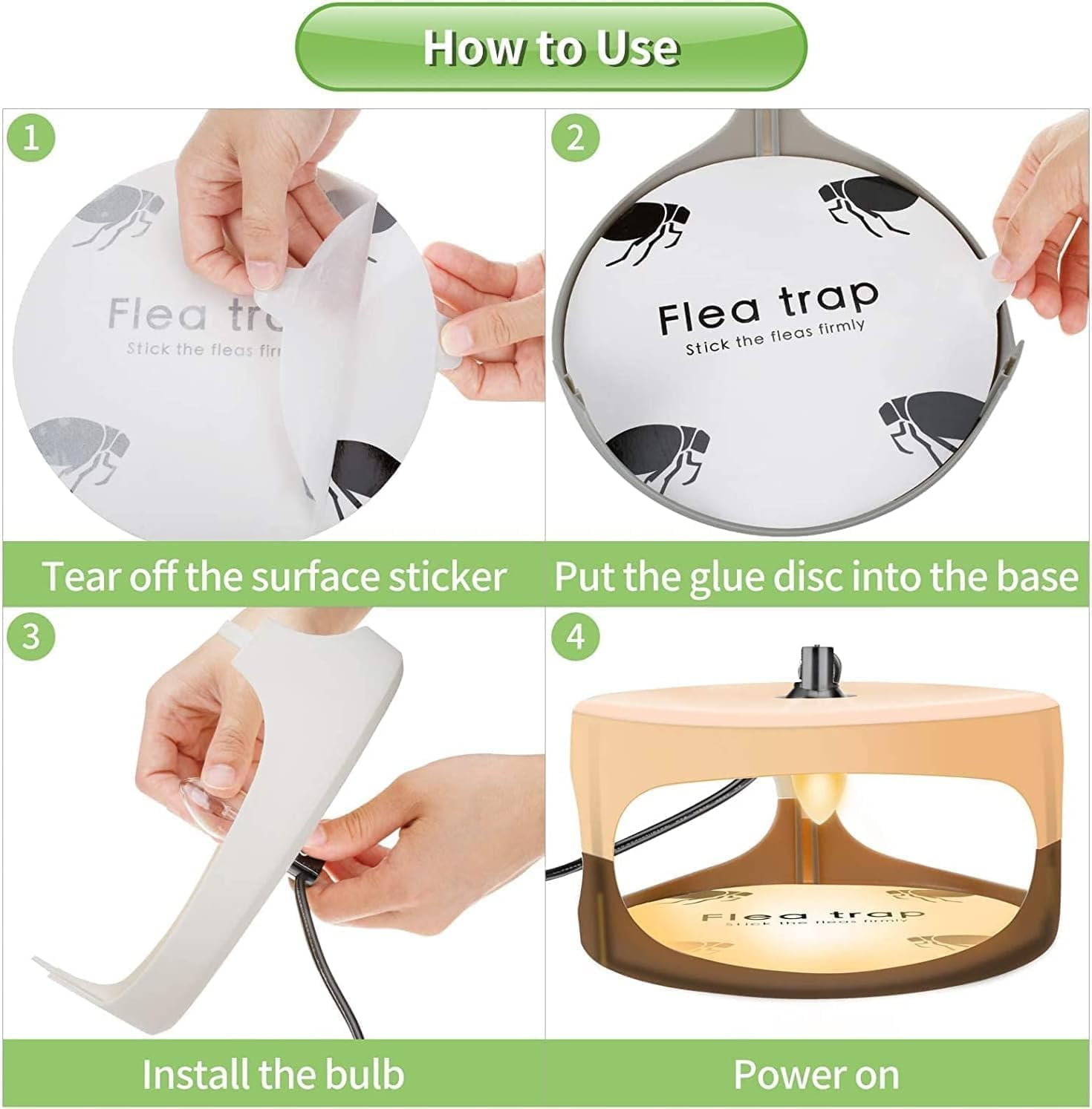 2 Packs Flea Traps for inside Your Home,Indoor Flea Light,Premium Traps with Sticky Pads & Light Bulb Replacement,Friendly Sticky Flea Trap with Long-Lasting Effect for House, Home, Friendly to Pets - 12 Pcs Stickers image number 4