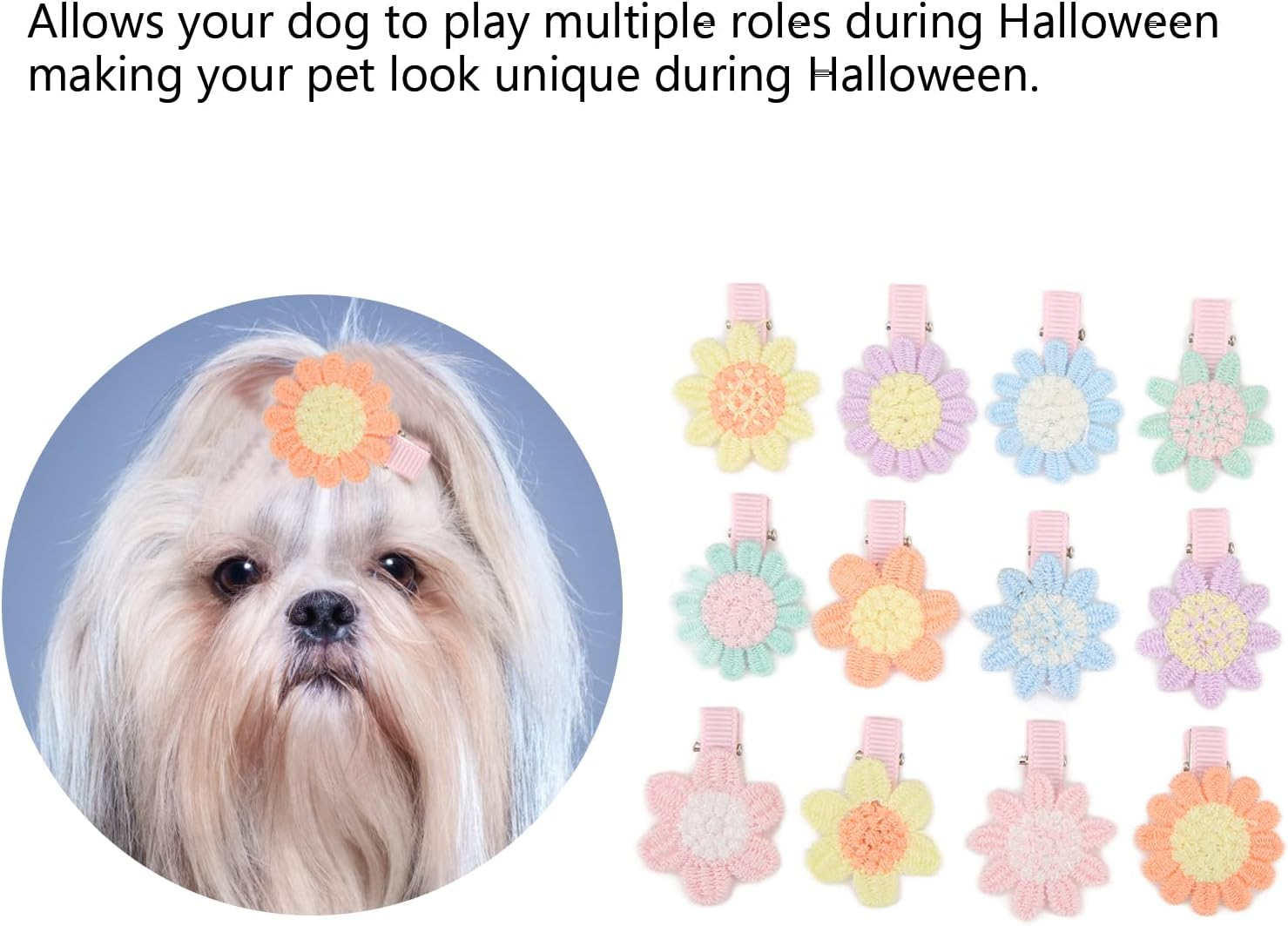 Cute Puppy Supplies Dog Accessories for Small Dogs,Dog Hair Flower Clips,Cute Floral Pet Hair Clips, Six Petal Flower Funny Adorable Decorative Pet Flower image number 4