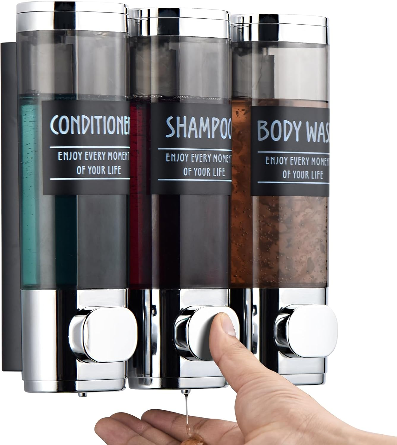 Shampoo and Conditioner Dispenser,Glintgath Shower Dispenser 2 Chamber No Drill Shampoo Dispenser for Shower Wall Mounted Shower Soap Dispenser for Bathroom Hotel,2 * 300Ml,Chrome