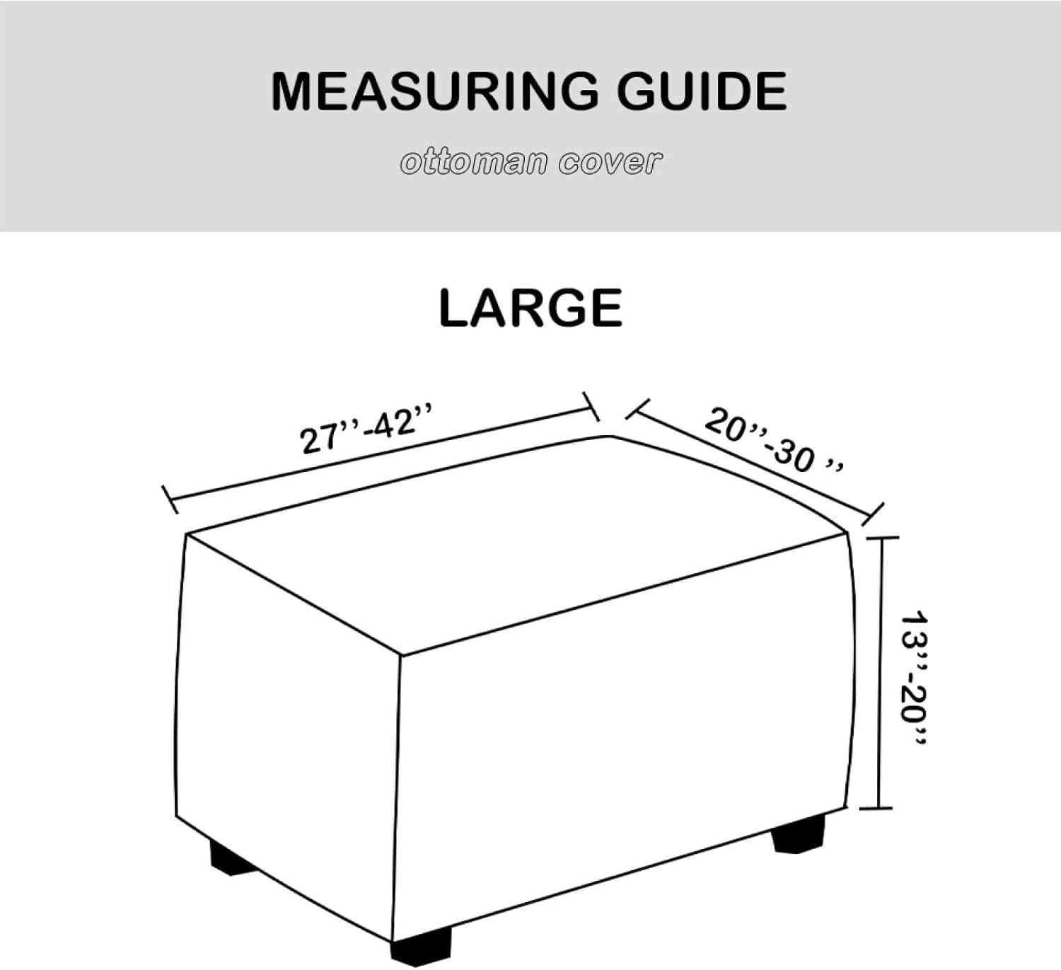 Stretch Ottoman Cover Slipcover Rectangle Small/Large Footrest Sofa Slipcovers Stool Covers Footstool Protector Covers Removable Washable(Black,Large) image number 3