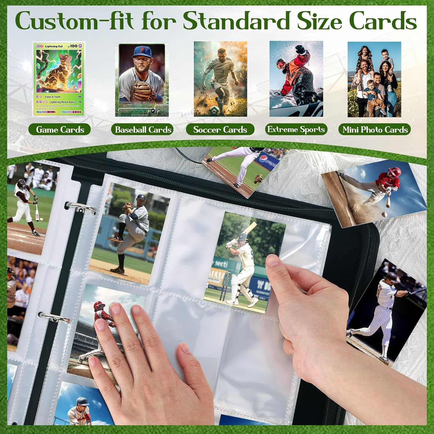 720 Pockets Baseball Card Binder for Baseball Trading Cards, Display Case with Baseball Card Sleeves Card Holder Protectors Set for Football Card and Sports Card image number 6