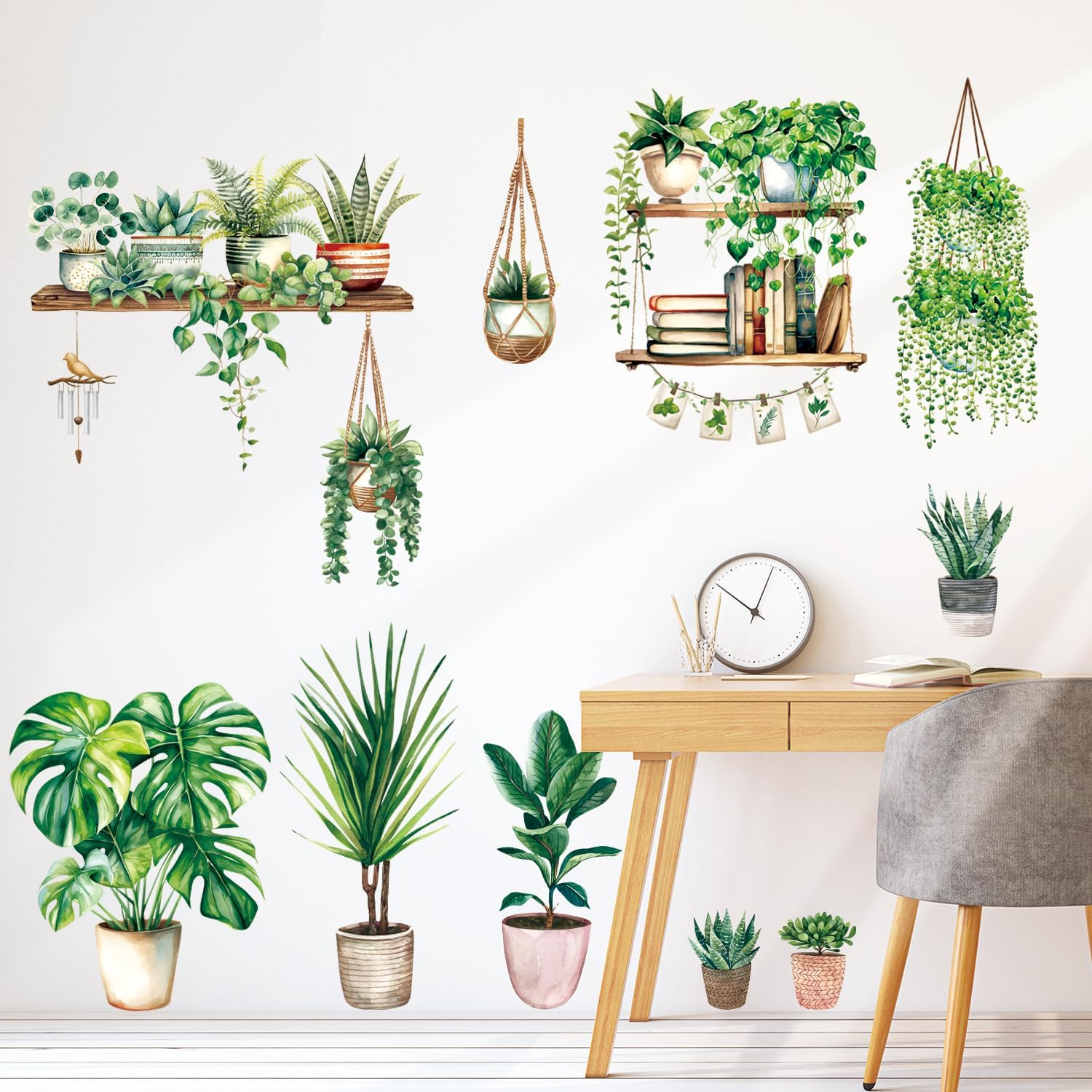 DECOWALL SG2-2411 Green Pot Plants Leaves Wall Stickers Bedroom Living D&eacute;cor Art Plants Removable Murals Peel Stick Green Nursery Home DIY Leaves Kids Leaf Potted Vinyl Classroom Decoration Garden