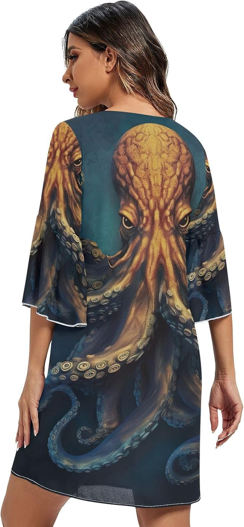 Angry Marine Life Chiffon Dress Printed Line Maternity Dress S-XXL image number 2