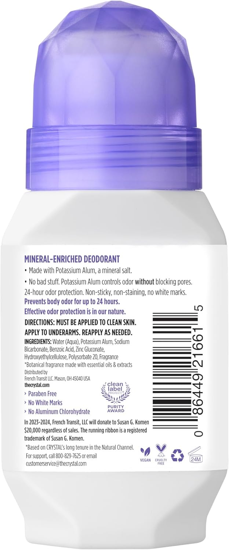 Crystal Mineral Deodorant Roll-On, Lavender & White Tea, Purple, 2.25 Fl Oz image number 2