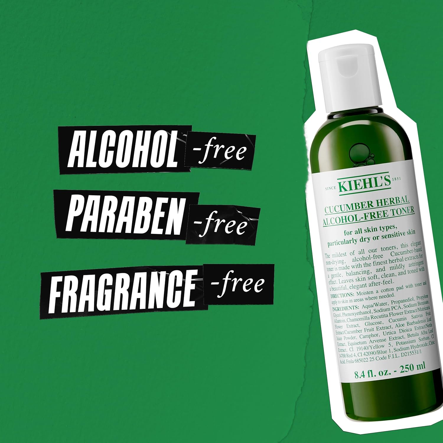 Kiehl'S Cucumber Herbal Alcohol-Free Toner, Gentle Facial Toner for Dry & Sensitive Skin, Leaves Skin Feeling Fresh, with Cucumber Extract, Paraben-Free, Non-Drying, Fragrance-Free - 16.9 Fl Oz image number 2