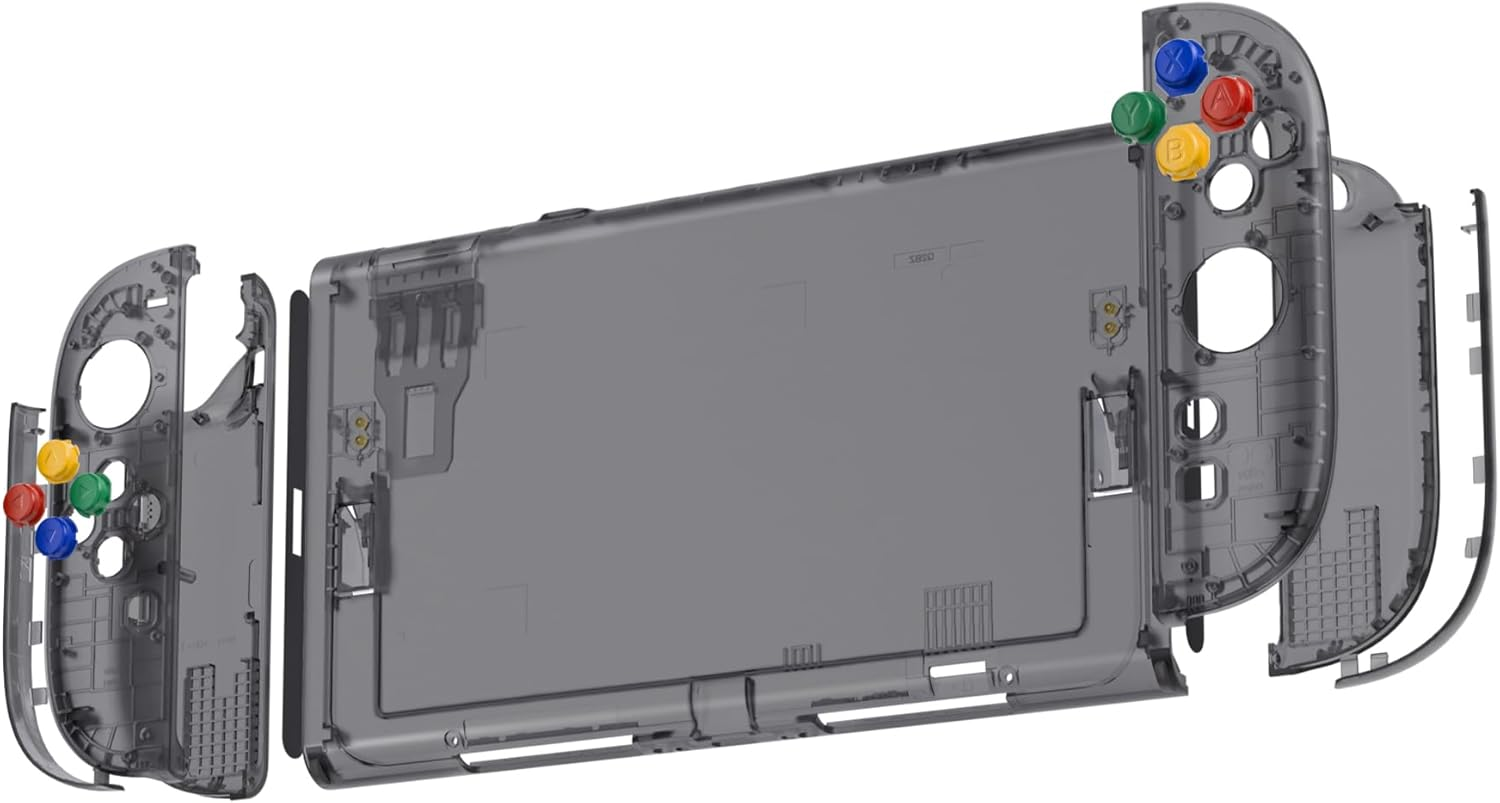 Extremerate DIY Shell Buttons for Nintendo Switch 2, Custom Console Rear Back Plate + Controller Faceplate with Decorative Strips ABXY Direction Keys for Joycon 2 - Essence Version - Clear Slate Black - Clear image number 4
