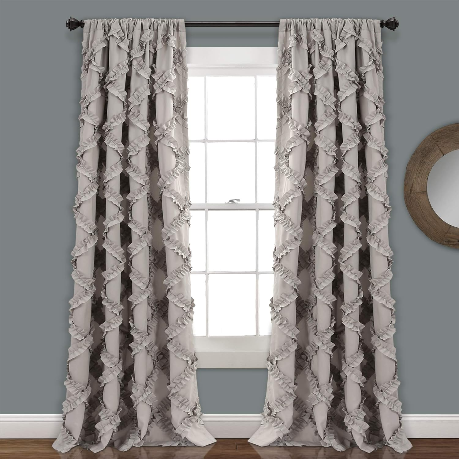 Lush Decor Ruffle Diamond Window Curtain Panel Pair, 63 in X 54 In, White