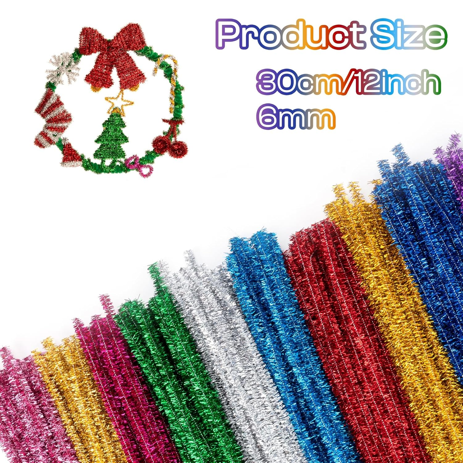 Caydo 200 Pieces Glitter Pipe Cleaners Craft Chenille Stems for DIY Art Creative Crafts Party Decorations (12 Inch X 6 Mm) image number 3