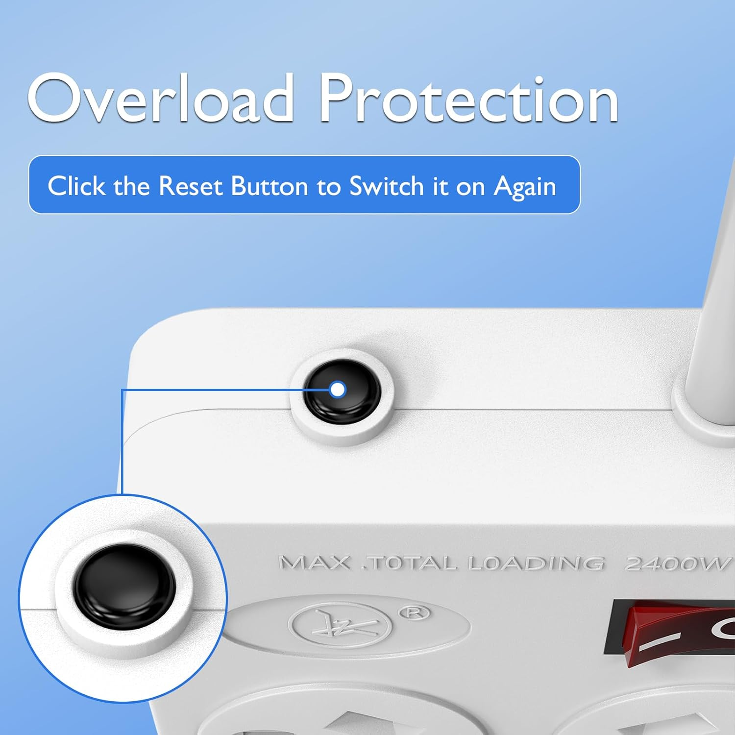 Powerboard, Power Strip with Switch,2M Extension Power Cord, 2400W/10A,Surge Protector with 8 AC Outlets,Wall Mountable, for Home Office image number 1