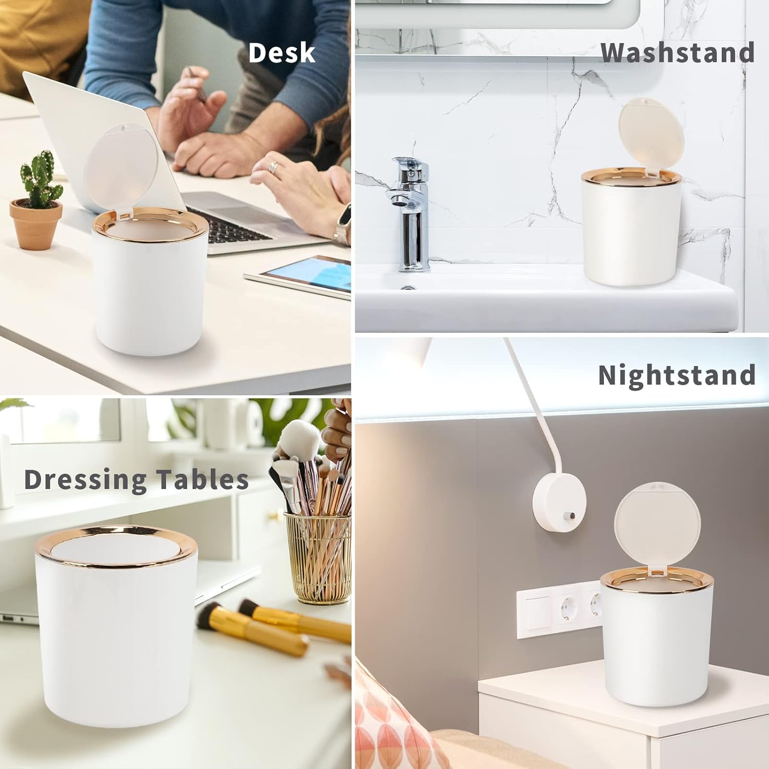 Small Trash Can Wastebasket with Lid round 2.6L Mini Desk Top Bin for Vanity Bathroom Bedroom Kitchen Office,Abs - Black image number 5