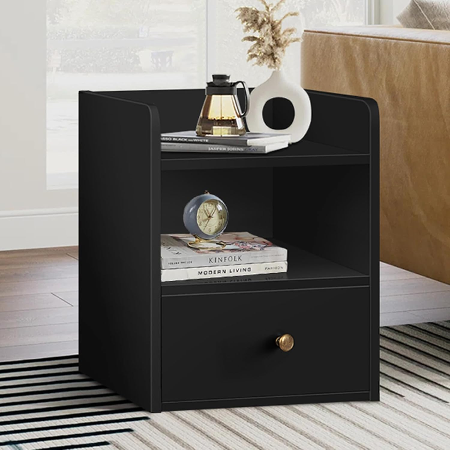 ALFORDSON Hamptons Bedside Table, 37.5Wx 34Dx 45Hcm, Bedroom Nightstand Cabinet, Wooden Sofa Side Chest End Table with Ample Drawer, Open Shelf, Hallway, Living Room Storage Furniture, Wood White