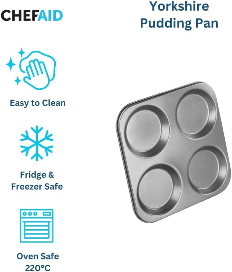 Chef Aid Yorkshire Pudding Pan, Large 4 Cup Non-Stick Tray 23.6CM X 23.6CM Diameter Perfect for Sunday Roasts image number 3