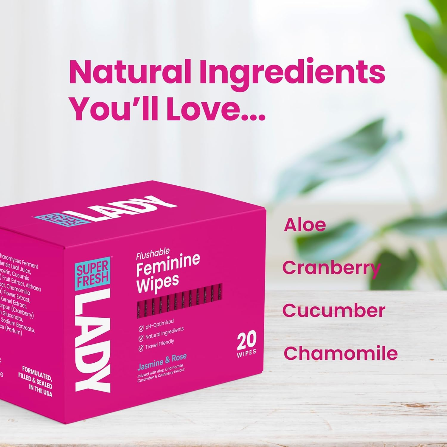 Super Fresh Lady Parts Feminine Wipes Flushable Ph Balanced Wet Wipes for Women Safe for Privates Body Booty and Face Perfect for Travel Daily Intimate Hygiene Stay Fresh Anywhere Pack of 20 Wipes image number 2