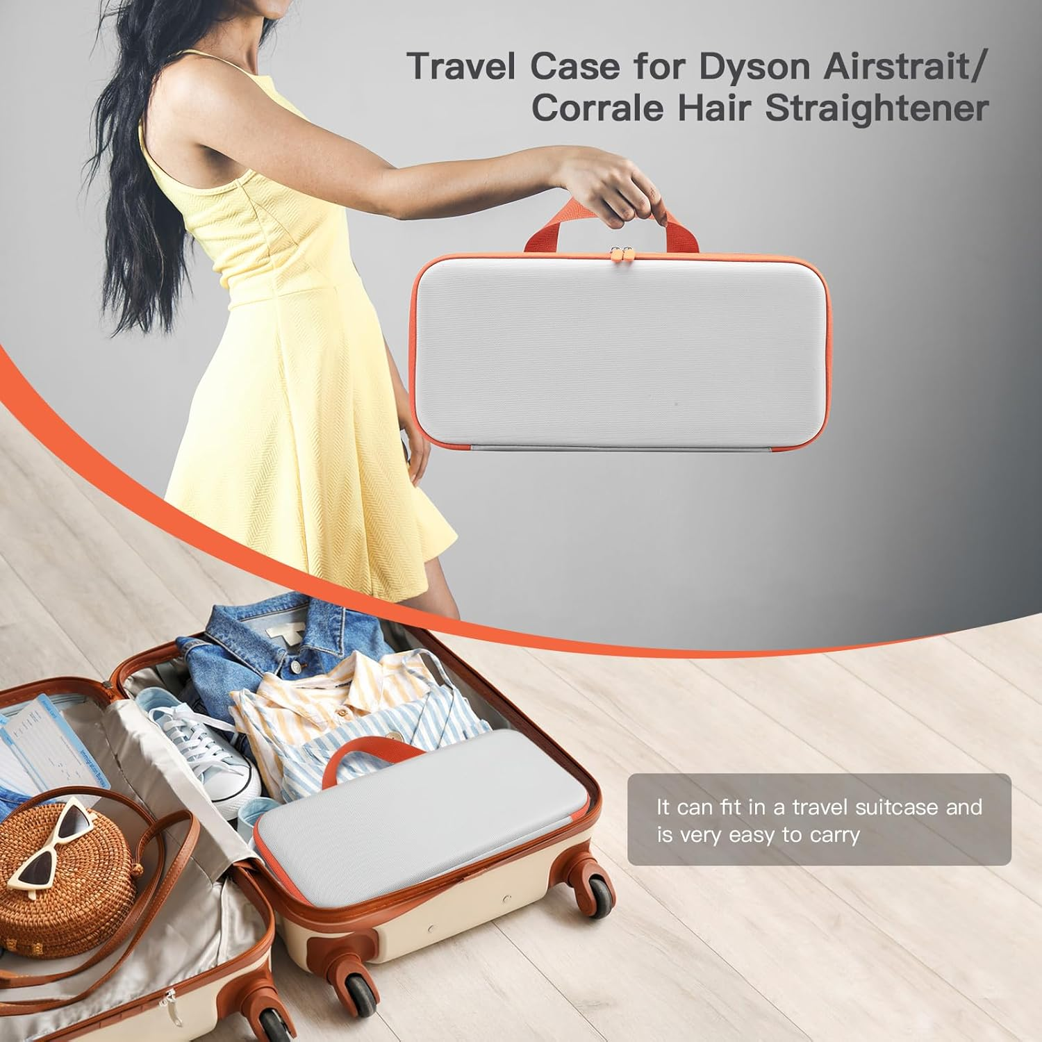 Buziba Travel Carrying Case for Dyson Airstrait HT01 Hair Straightener Hard Protective Case Storage Bag Layer Hair Accessories Tools Orgnizer (Gray and Orange) image number 5