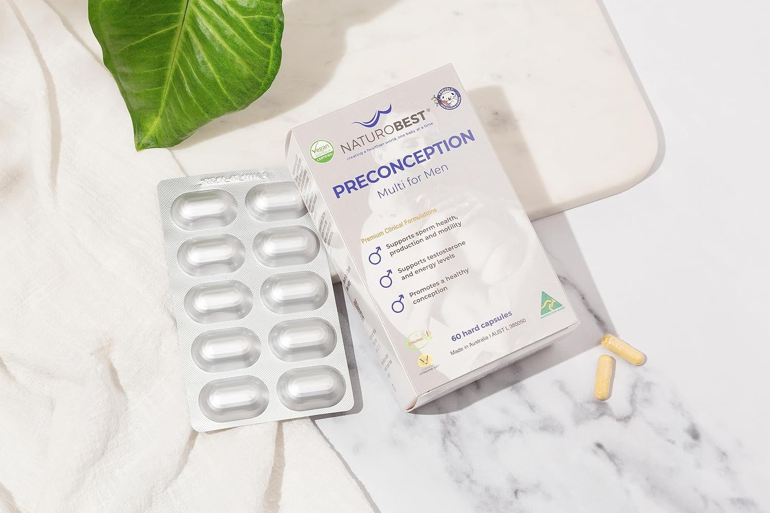 NATUROBEST Preconception Multi for Men, Vegan-Friendly Vitamin Supplement for Supporting Sperm Health, Testosterone Levels & Healthy Conception, 60 Capsules image number 4