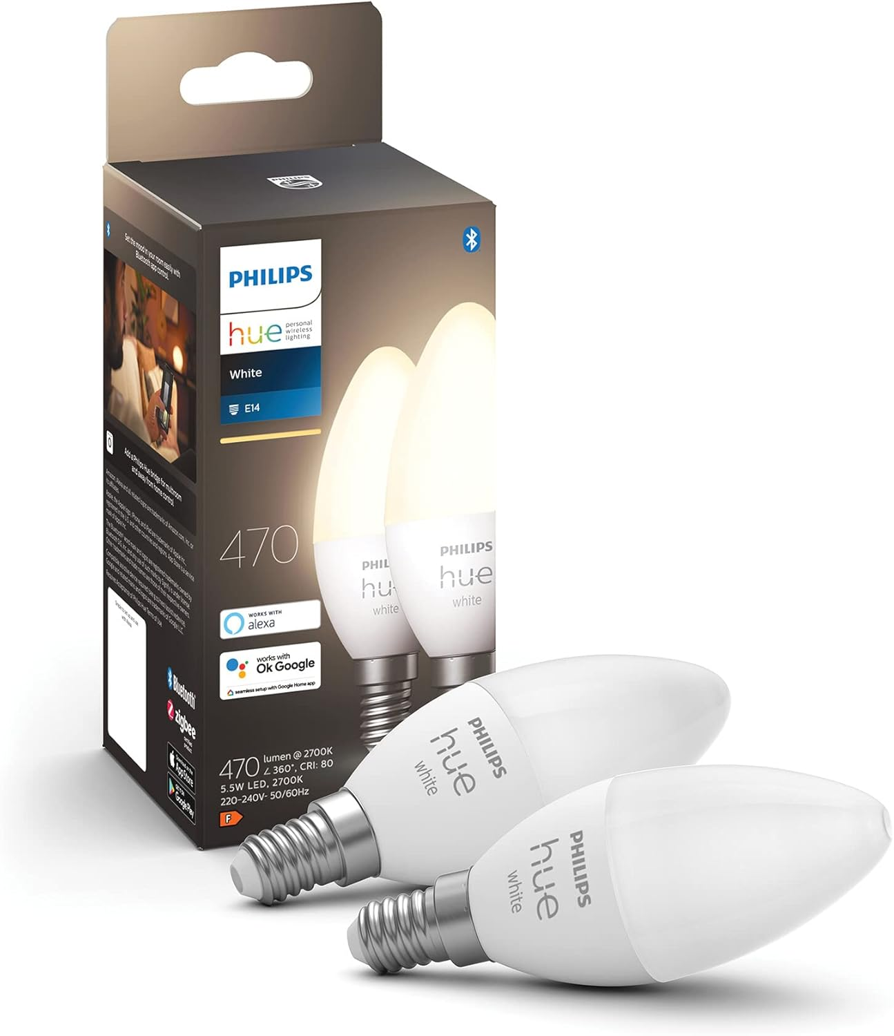 Philips Hue E14 LED Bulb, Warm White (Pack of 2) image number 3