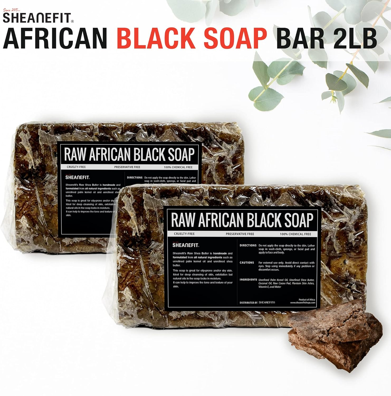 Sheanefit Raw African Black Soap Bar - 1 to 10 Lbs Various Size by (African Black Soap, 2Lbs) image number 2