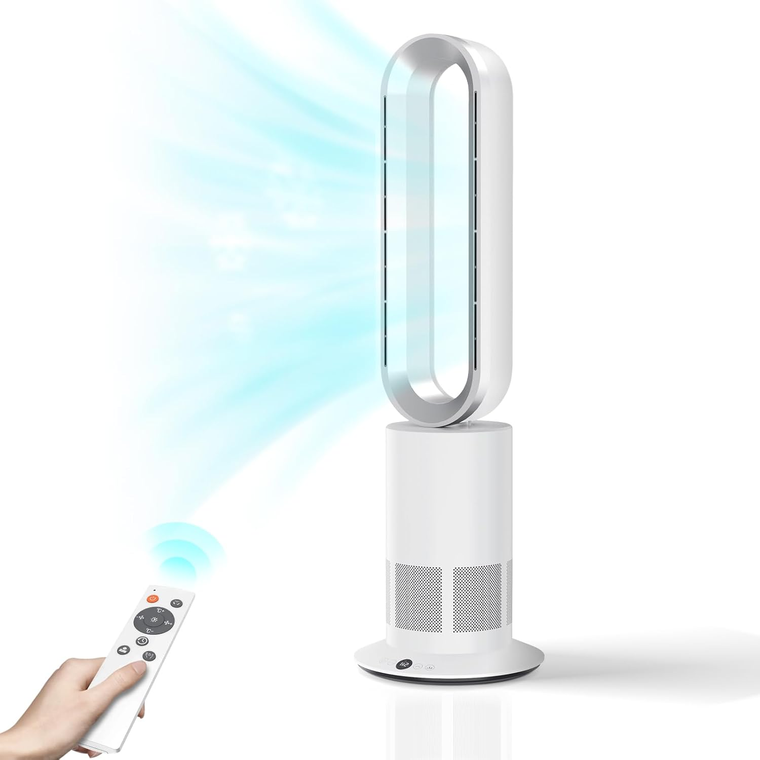 ANGELO Electric Bladeless Heat & Nature-Cool Air Floor Fan Timer Remote Touch Control Oscillation Tilt Fan 10 Wind Speeds LED Touch Control (White) image number 4