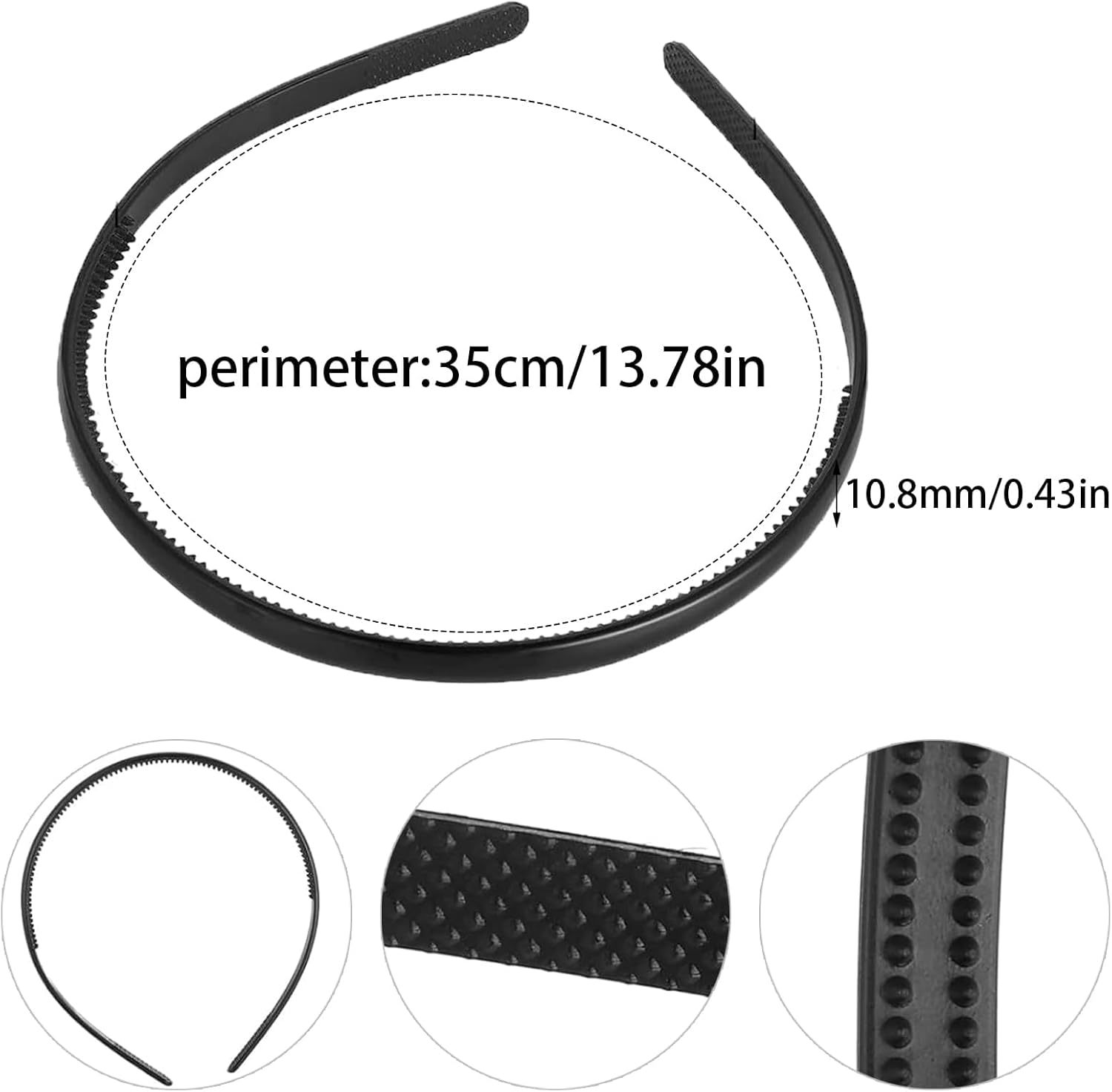 Xoelle Pack of 5 Black Headbands, Wide Headbands, Women'S Hair Band, Girls' Hair Band, Non-Slip Plastic, Non-Slip with Prongs, Elegant, Simple Headbands for Hairstyles, Decorative (Width 1.2 Cm) image number 4