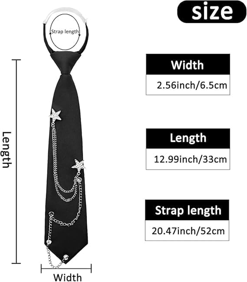 Adjustable Pre-Tied Black Tie for Women & Girls, School Uniform Necktie with Metal Chain, Polyester Gothic Punk Tie Accessory for Cosplay & Gifts - SZTTY image number 4