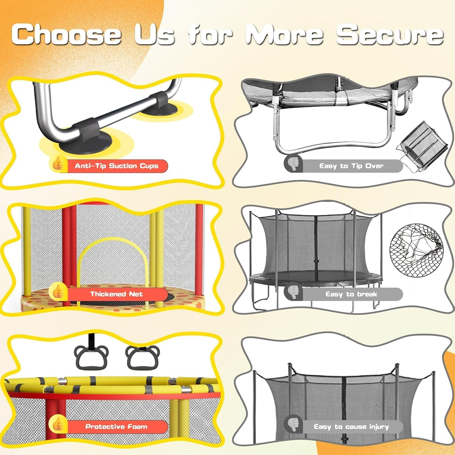 60" Trampoline for Kids with Enclosure, 440Lbs Capacity Indoor & Outdoor Toddler Trampoline with Adjustable Gymnastics Bar & Toys, for Boys & Girls (Yellow, 60In) image number 3