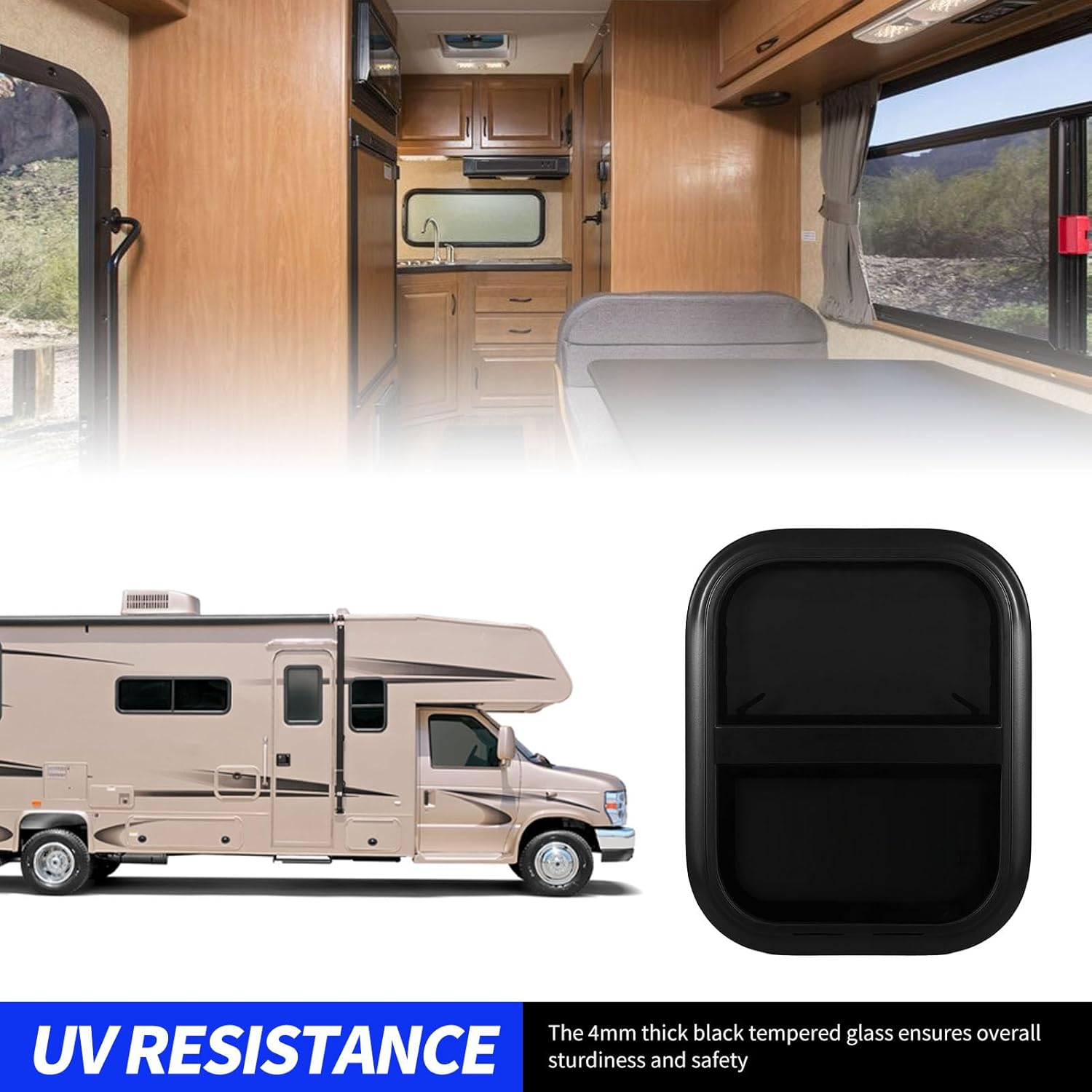 RV Sliding Window L300 H500Mm, UV Blocking Insectproof with Sturdy Construction, Leak Proof Design for Trailer Marine Camper Construction Vehicles (For Wall Thickness: 31 to 36Mm) image number 4