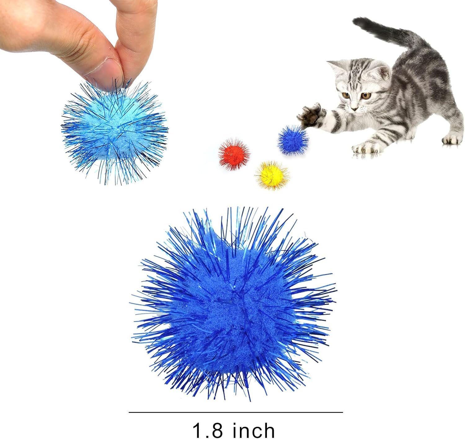 Andiker Cat Sparkle Balls, 1.5 Inches 20Pcs Colorful Tinsel Cat Glitter Balls Chew and Chase Cat Pom Pom Balls Interactive and Lightweight Cat Toys for Indoor Cats to Keep Fit and Active (4.5Cm) image number 5