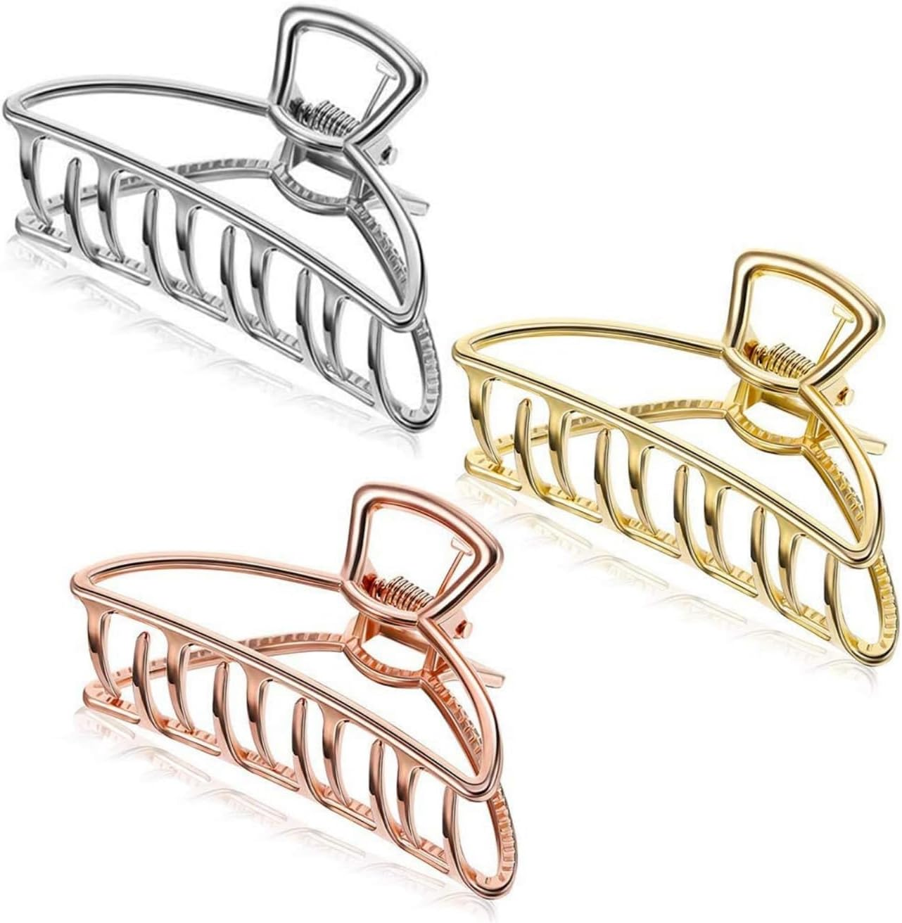 LATRAT Pack of 3 Hair Clips Metal Golden Non-Slip Large Hair Claw Clip Large Metal Claw Clips Hollow Hair Catcher Jaw Clamp Non-Slip Hair Pin Hair Clip for Women Girls image number 5