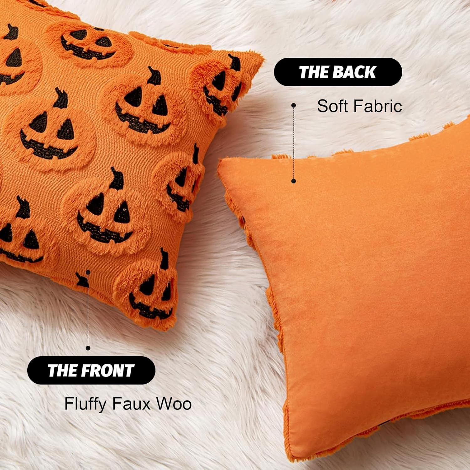 Pillow Covers: 2 Fall Pumpkin Throw Pillow Covers. Soft Plush, Pumpkin-Themed&mdash;Ideal for Autumn, Halloween/Thanksgiving Decor; Fits Home, Patio, Sofa, Couch(17.7&times;17.7In, No Inserts) image number 6