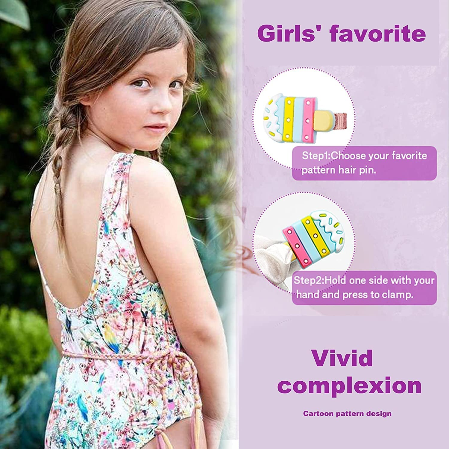 38Pcs Baby Girls Hair Clips, Betterjonny Fully Lined Alligator Hair Rainbow Accessories Cute Cartoon Fruit Dessert Barrettes for Toddlers Girl Teens Kids image number 3