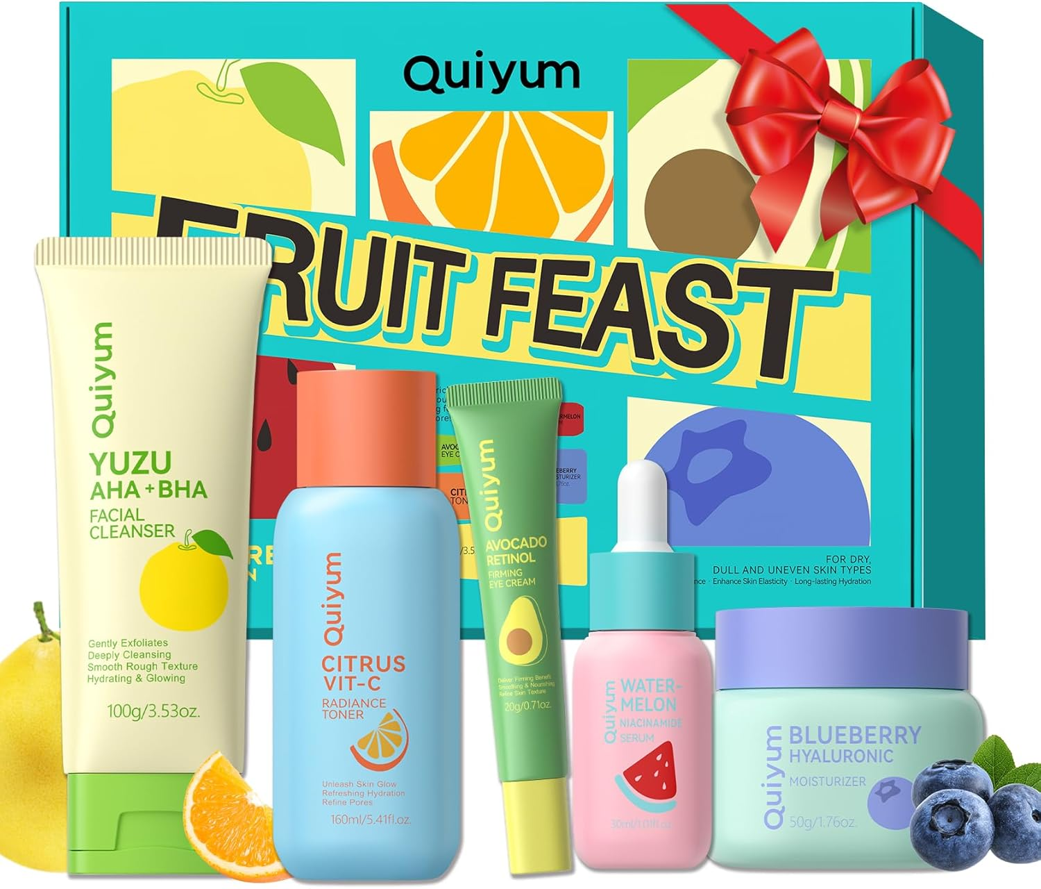 Fruit Skin Care Kit for Girls Teen, 5 Daily Routine Skincare Sets - Gift Set with Facial Cleanser, Vit-C Toner, Eye Cream, Hyaluronic Acid Cream, Serum, Face Care Set for Travel, for All Skin image number 4