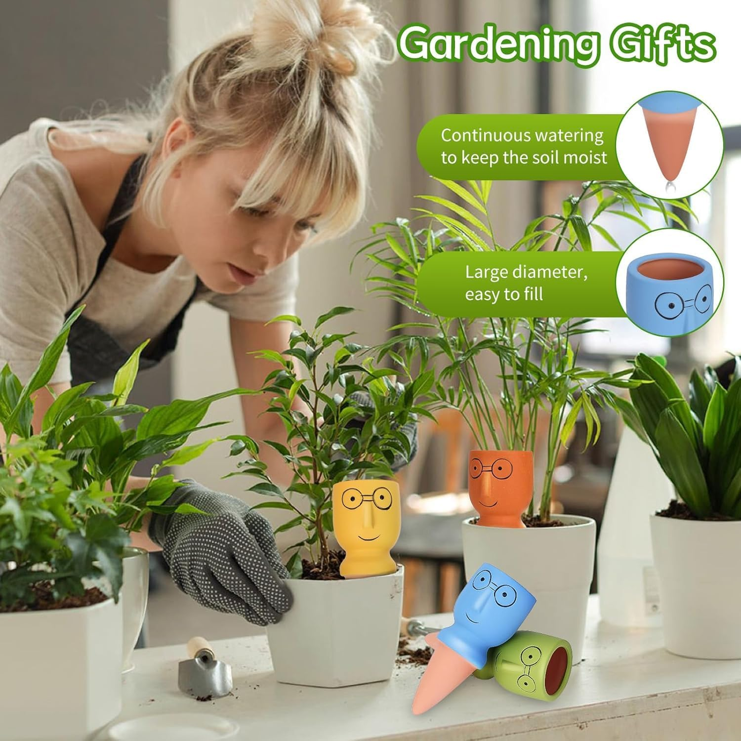 4 Pack Terracotta Watering Spikes, Vacation Self-Watering Planters Devices, Continuous Moisture with Slow Release Watering System