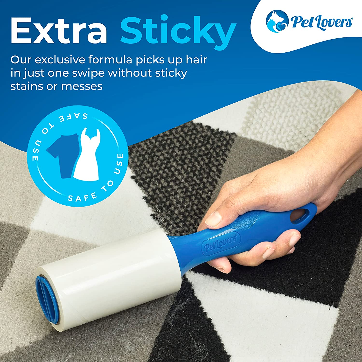 Petlovers Extra Sticky Lint Roller Single Unit 90 Sheets for Pet Hair Removal, Dog and Cat Lint Remover (1 Pack) image number 4