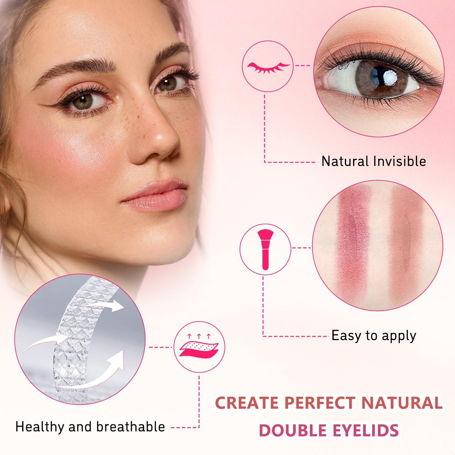 TORMEN 80 Pairs Double Eyelid Lift Strips Invisible Tape Stickers Waterproof Natural Lace Mesh with Forked Rods for Covered Droopy Thick Eyelids Suitable for Most Eye Shapes (Transparent Oval) image number 3