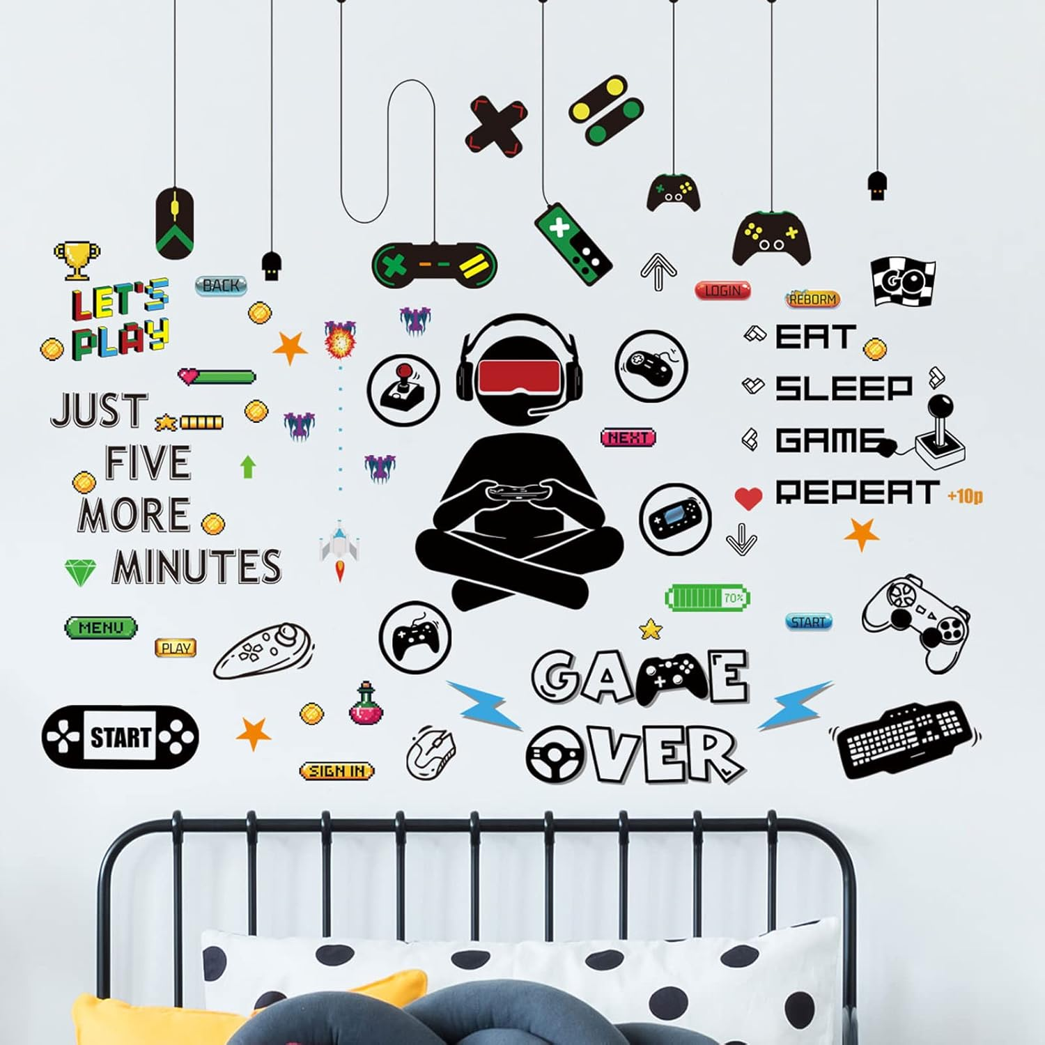 Maydahui Gamer Wall Stickers Video Game Room Wall Decals (45 X 45 Inch) for Living Room Men Kids Boys Bedroom Game Room Decor image number 3