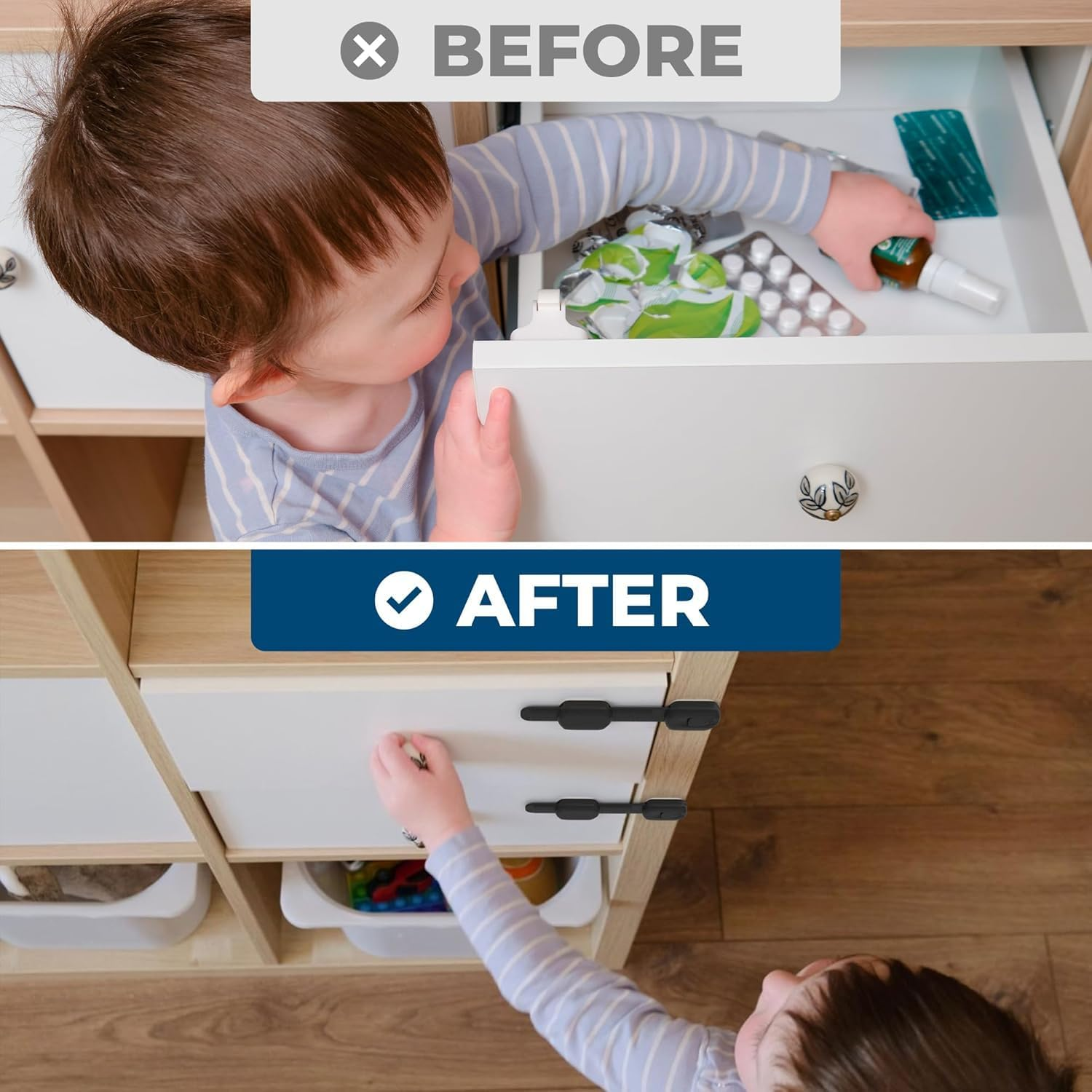 8-Pack Baby Safety Locks - No Drill Sticky Cabinet & Drawer Latches for Fridge, Toilet, Dishwasher | ABS+PE Child Proof Locks (White/Pink/Black/Brown 2 Each) image number 3