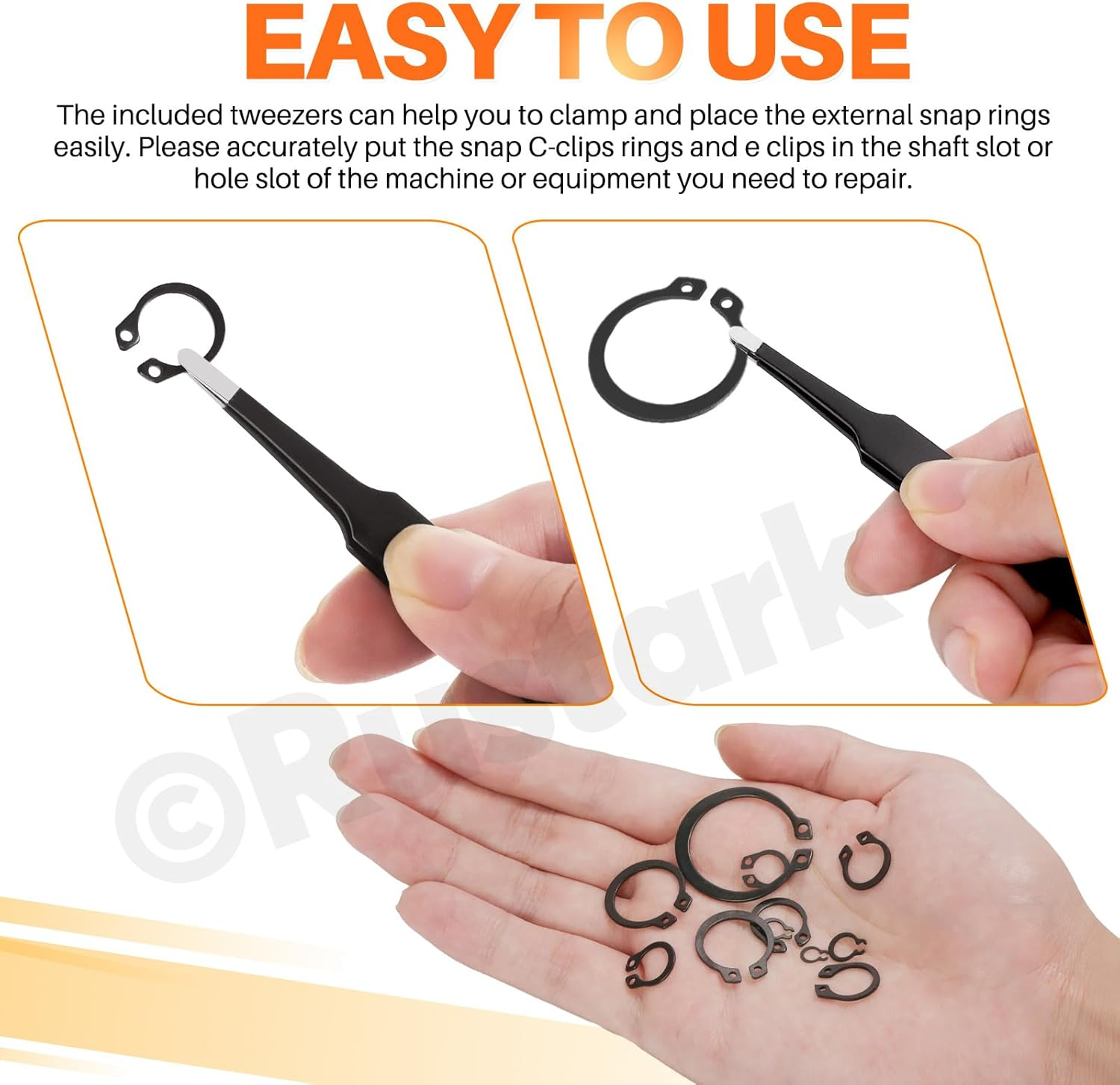 266Pcs 21 Sizes Black External Snap Rings Assortment Kit with Tweezers Alloy Steel External Retaining Rings Circlip Snap Retaining Clip Rings C-Clips Snap Ring Set for Axle Shaft Parts image number 3