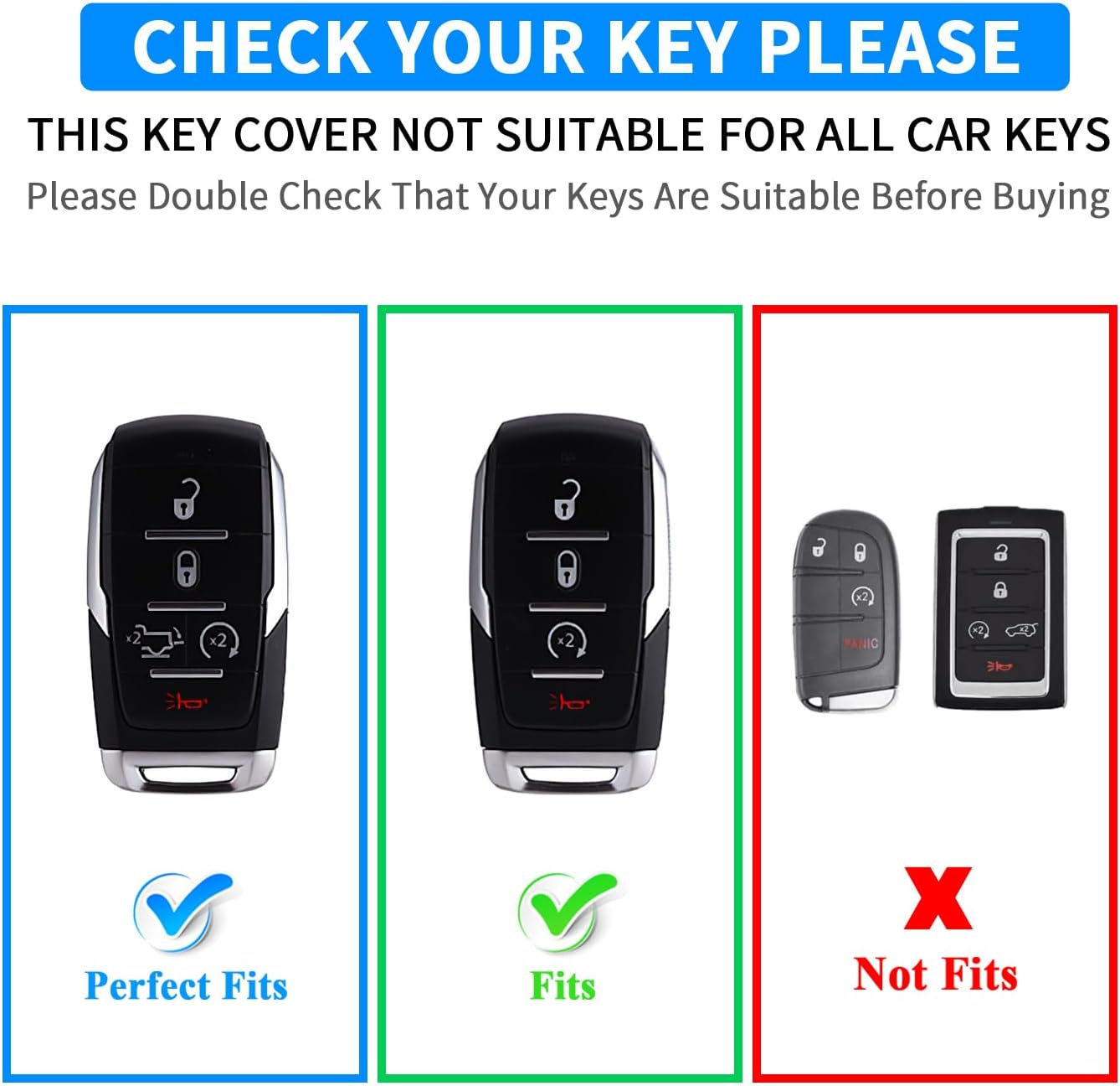 QBUC for Dodge Key Fob Cover, Fits for Dodge RAM 1500 2500 3500 4-5 Buttons 2019 2020 2021 2022 2023 TPU Key Fob Case with Keychain, Smart Remote Accessories Key Fob Protection (Silver-Black) - Gold-Red image number 1