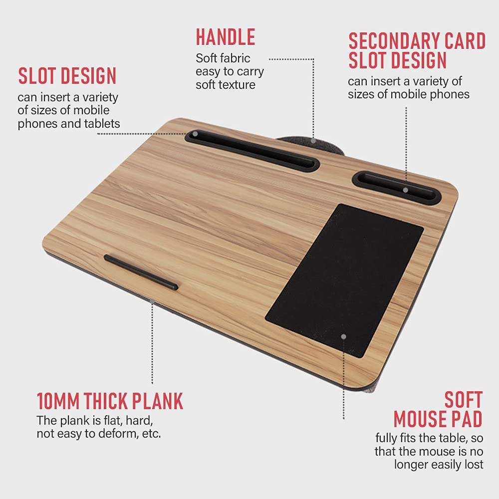 Multifunction Laptop Stand for Desk-Home Bed Sofa Lapdesk Lapgear-Fits up to 17" Laptop Desk-Built in Mouse Pad for Notebook, Macbook, Tablet- Laptop Table with Tablet, Pen & Phone Holder(Wood Grain)-Laptop Accessories Laptop Holder (Iron Grey Oak) image number 3
