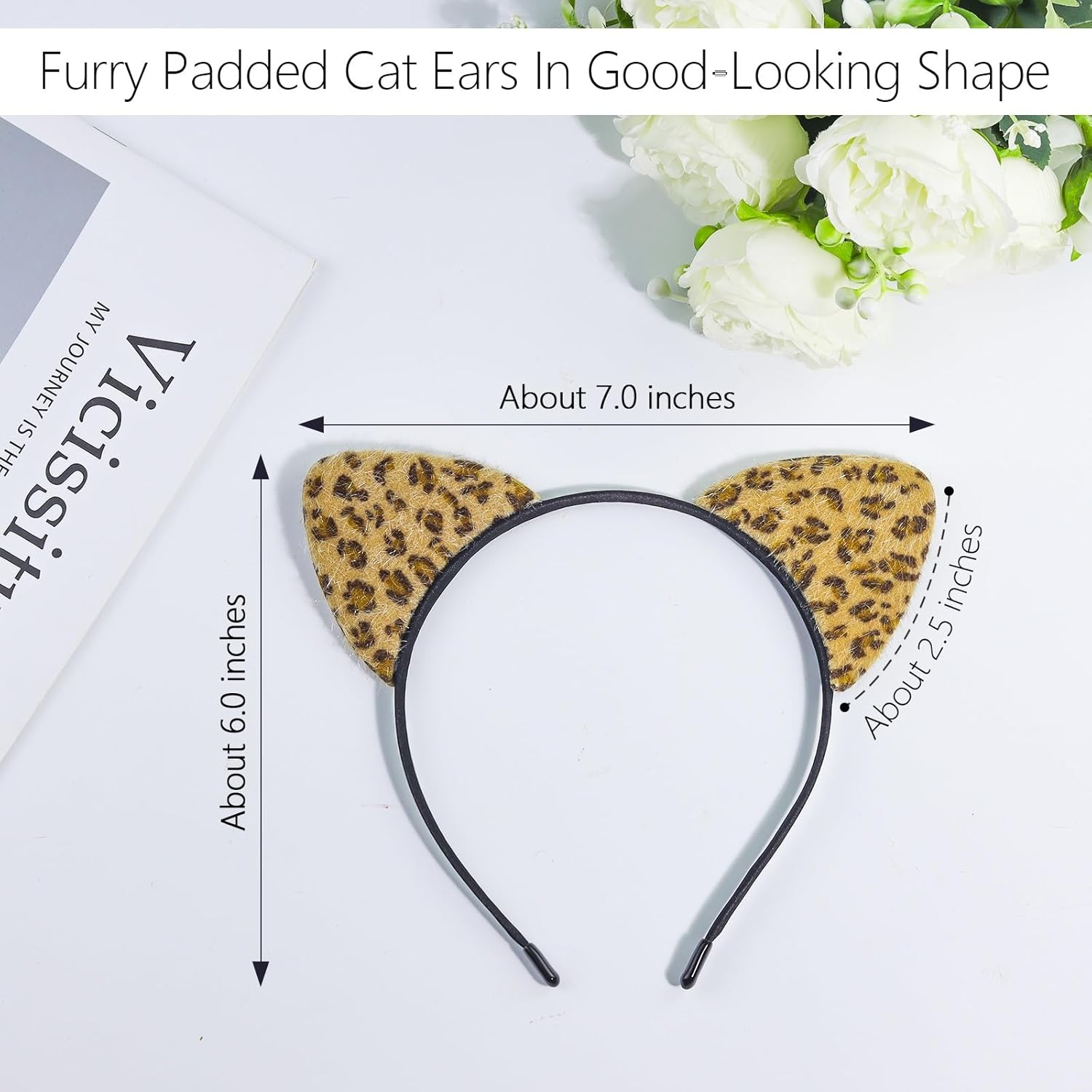 Alonekiss Fluffy Cheetah Leopard Ears Headband - Cheetah Print Ears Cat Cheeta Costume Accessories for Women Adult for Halloween (Gold) image number 5